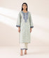 Women's RTW Textured Lawn Blue Embroidered A-Line Shirt